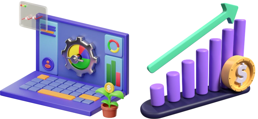 Illustration of a digital marketing team analyzing web traffic, social media stats, and campaign data on a large screen for strategic growth by Onex Global Hub